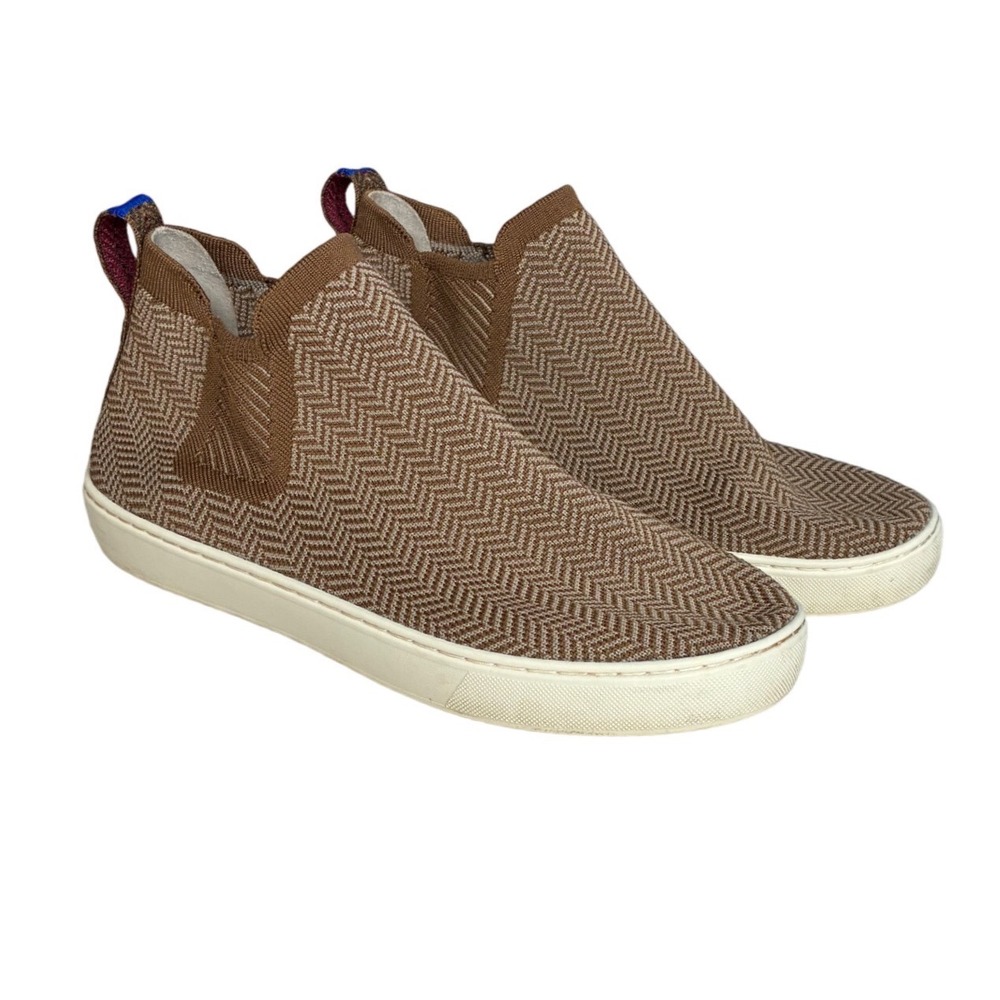 Rothys The Chelsea Fawn Herringbone Brown Knit Slip On Sneakers Womens 9.5